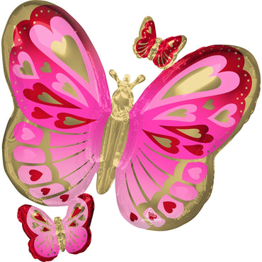 Butterfly Red, Pink & Gold Supershape Foil Balloon 73cm x 71cm Each