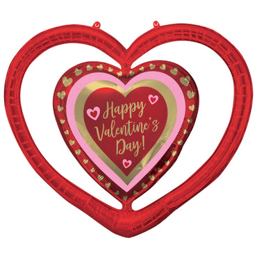 Happy Valentine's Day SuperShape Golden Hearts Open Design 91cm x 81cm Foil Balloon Each