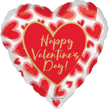 Happy Valentine's Day Blushed Lined Hearts Foil Balloon 45cm Each