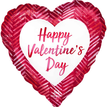 Happy Valentine's Day Ribbed Lines Foil Balloon 45cm Each