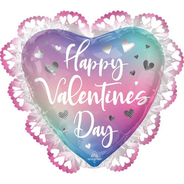 Happy Valentine's Day Intricated and Filtered Ombre Supershape Foil Balloon 58cm x 53cm Each