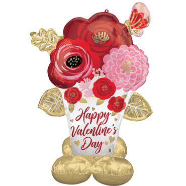 AirLoonz Happy Valentine's Day Satin Painted Flowers Foil Balloon 134cm Each