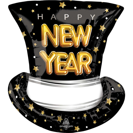 Happy New Year Pop Clink Cheers Top Hat SuperShape Foil Balloon 53cm x 60cm Each