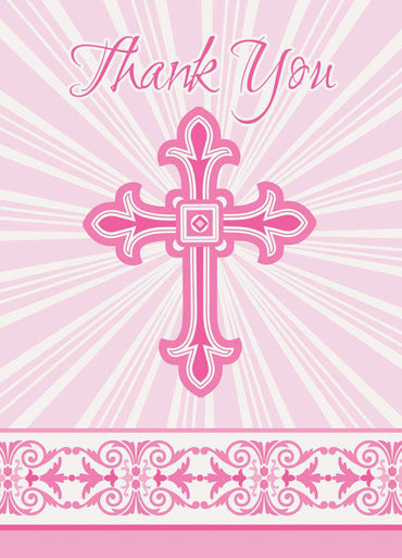 Radiant Cross Pink Thank You Notes 8pk - Party Savers