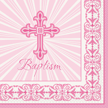 Radiant Cross Pink Baptism Lunch Napkins 16pk - Party Savers