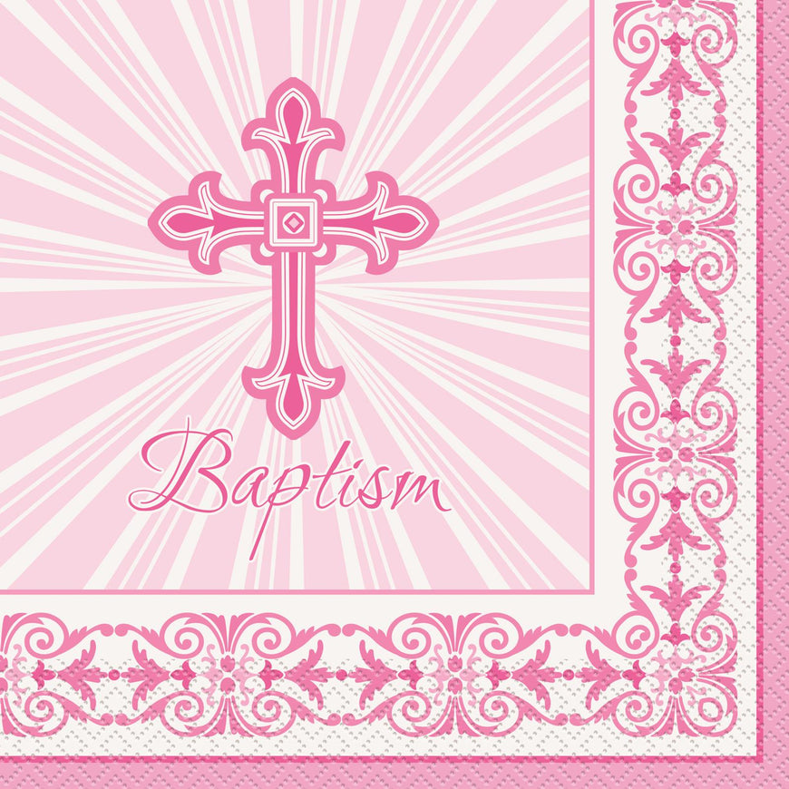 Radiant Cross Pink Baptism Lunch Napkins 16pk - Party Savers