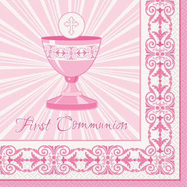 Radiant Cross Pink Communion Lunch Napkins 16pk - Party Savers