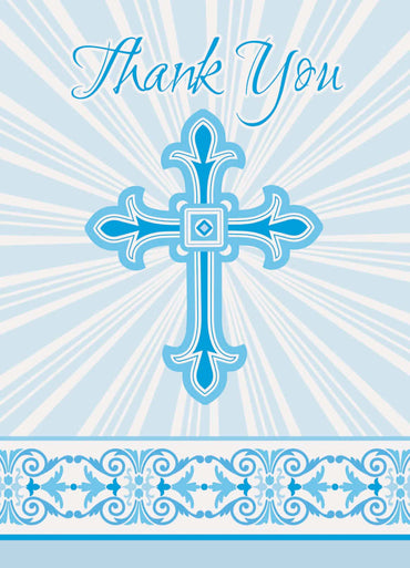 Radiant Cross Blue Thank You Notes 8pk - Party Savers