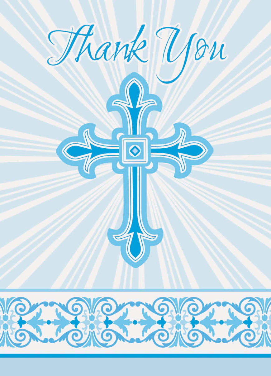 Radiant Cross Blue Thank You Notes 8pk - Party Savers
