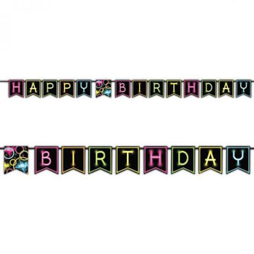 Glow Party Happy Birthday Banner 15cm x 270cm Each - Party Savers