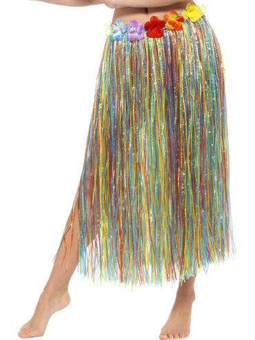Multi Coloured Hawaiian Hula Skirt with Flowers - Party Savers