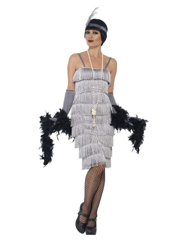 Womens Costume - Silver Long Flapper - Party Savers