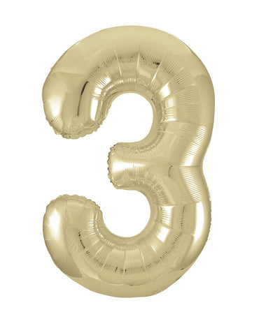 Number 3 Champagne Gold Foil Balloon 86cm Each
