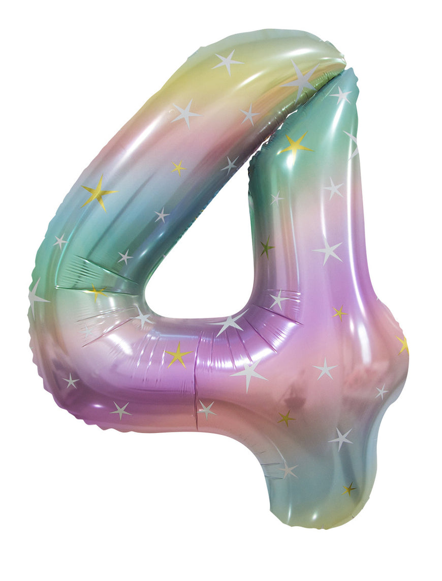Pastel Rainbow Number 4 Foil Balloon 86 cm Each
