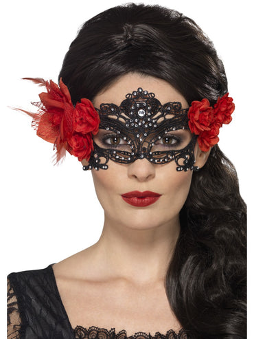 Black Day of the Dead Lace Filigree Eyemask - Party Savers