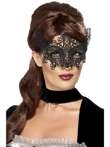 Black Embroidered Lace Filigree Swirl Eyemask - Party Savers