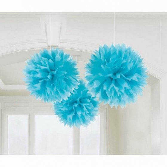 Caribbean Blue Flue Tissue Decorations 16in 3pk - Party Savers