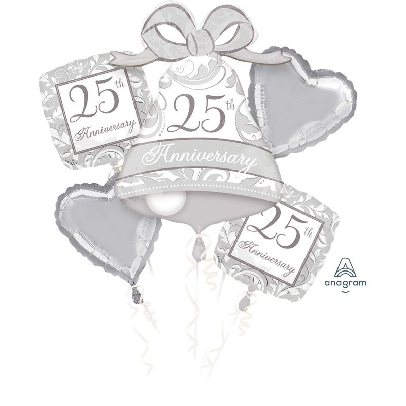 Silver Scroll 25th Anniversary Balloon Bouquet 5pk - Party Savers