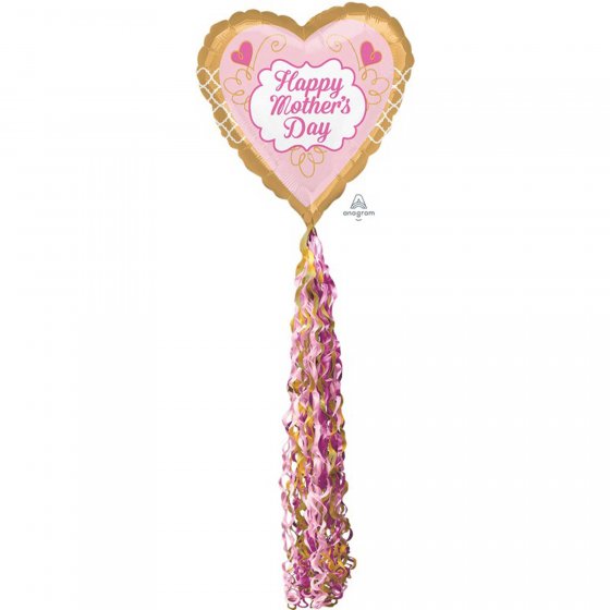 Happy Mother's Day AirWalker Pom Pom Gold & Pink  Foil Balloon 81cm x 213cm Each - Party Savers