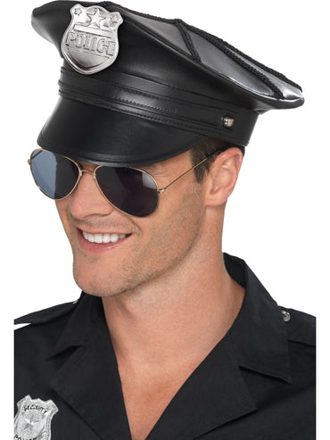 Black Deluxe Police Hat - Party Savers