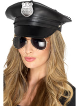 Black Deluxe Police Hat - Party Savers
