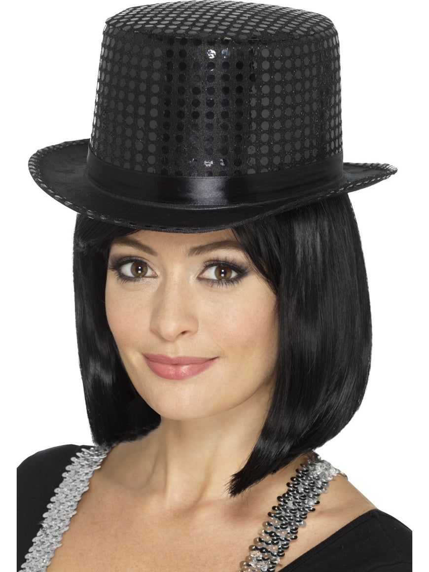 Black Sequin Top Hat - Party Savers