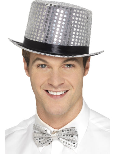 Silver Sequin Top Hat - Party Savers