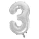 Number 3 Silver Foil Balloon 86cm - Party Savers