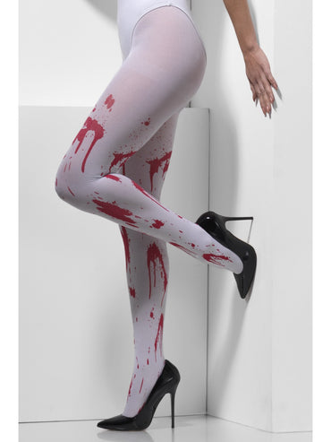 White Opaque Tights With Blood Splatter - Party Savers