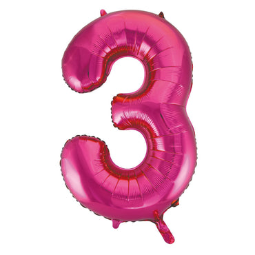 Number 3 Bright Pink Foil Balloon 86cm - Party Savers
