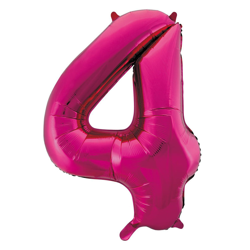 Number 4 Bright Pink Foil Balloon 86cm - Party Savers