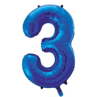 Number 3 Royal Blue Foil Balloon 86cm - Party Savers