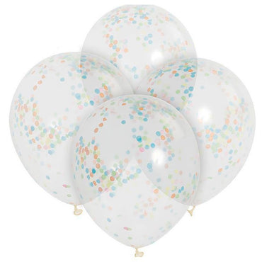 Clear Balloons With Multi Confetti 30cm 6pk - Party Savers