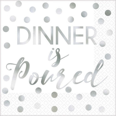 Dinner is Poured Beverage Napkins - Foil Hot-Stamped 16pk - Party Savers