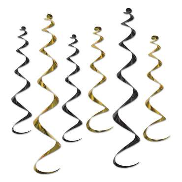 Black and Gold Twirly Hanging Whirlys 6pk