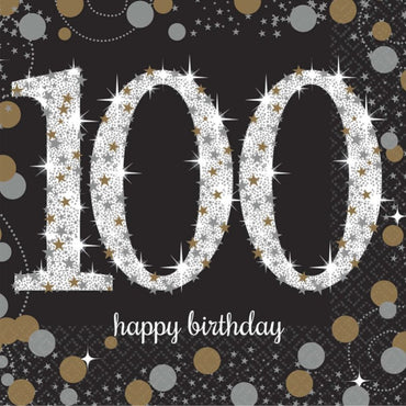 Sparkling Celebration 100th Happy Birthday Beverage Napkins 25cm 16pk - Party Savers