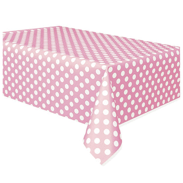 Pastel Pink Dotty Plastic Rectangle Tablecover 137cm x 274cm - Party Savers