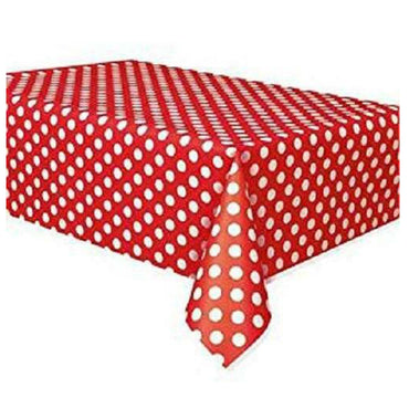 Red Dotty Plastic Rectangle Tablecover 137cm x 274cm - Party Savers