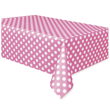 Bright Pink Dotty Plastic Rectangle Tablecover 137cm x 274cm - Party Savers