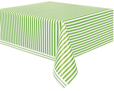 Lime Green Stripes Plastic Rectangle Tablecover 137cm x 274cm - Party Savers