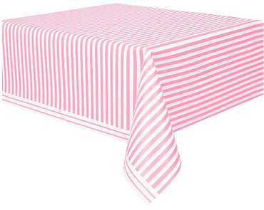Pastel Pink Stripes Platic Rectangle Tablecover 137cm x 274cm - Party Savers
