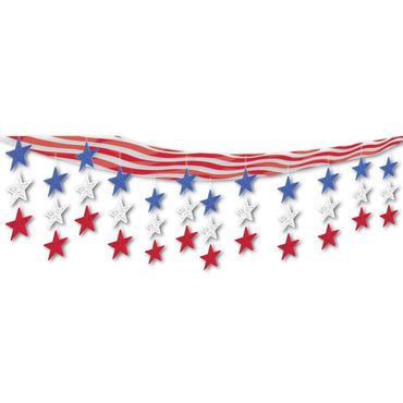 Stars And Stripes Ceiling Decor 12in x 12ft Each - Party Savers