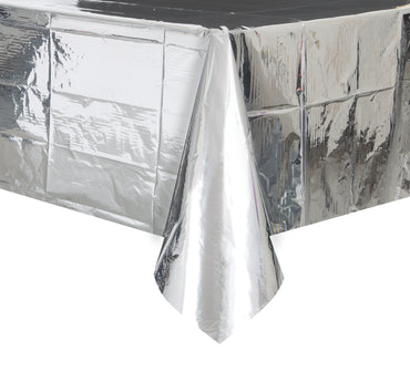 Silver Foil Plastic Rectangle Tablecover 137cm x 274cm - Party Savers