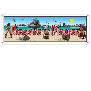Beware Of Pirates Sign Banner 152cm long x 53cm - Party Savers