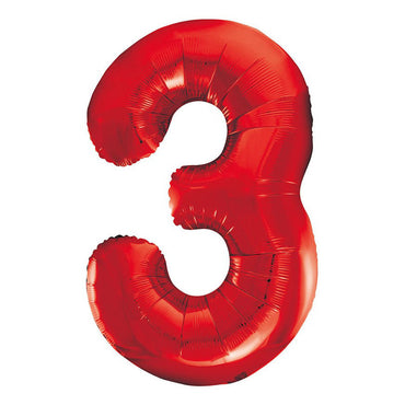 Number 3 Red Foil Balloon 86cm - Party Savers