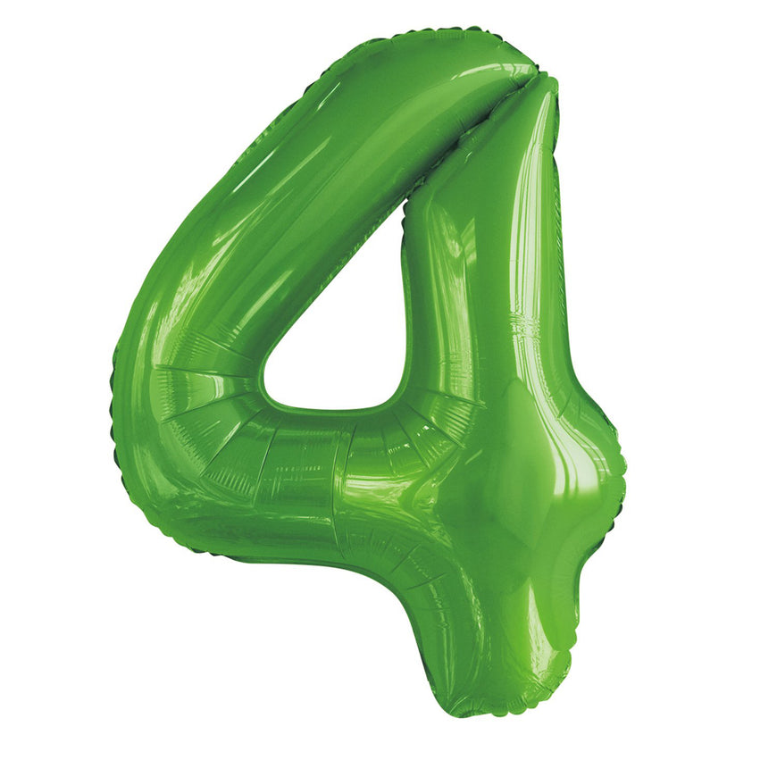 Number 4 Lime Green Foil Balloon 86cm - Party Savers