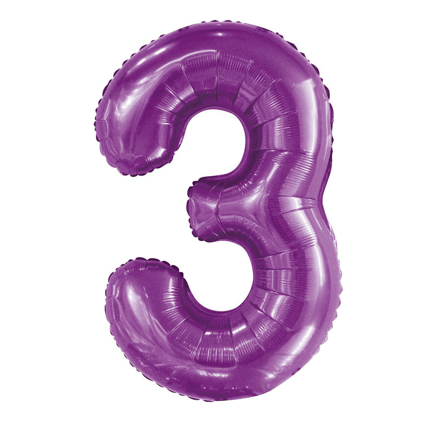 Number 3 Purple Foil Balloon 86cm - Party Savers