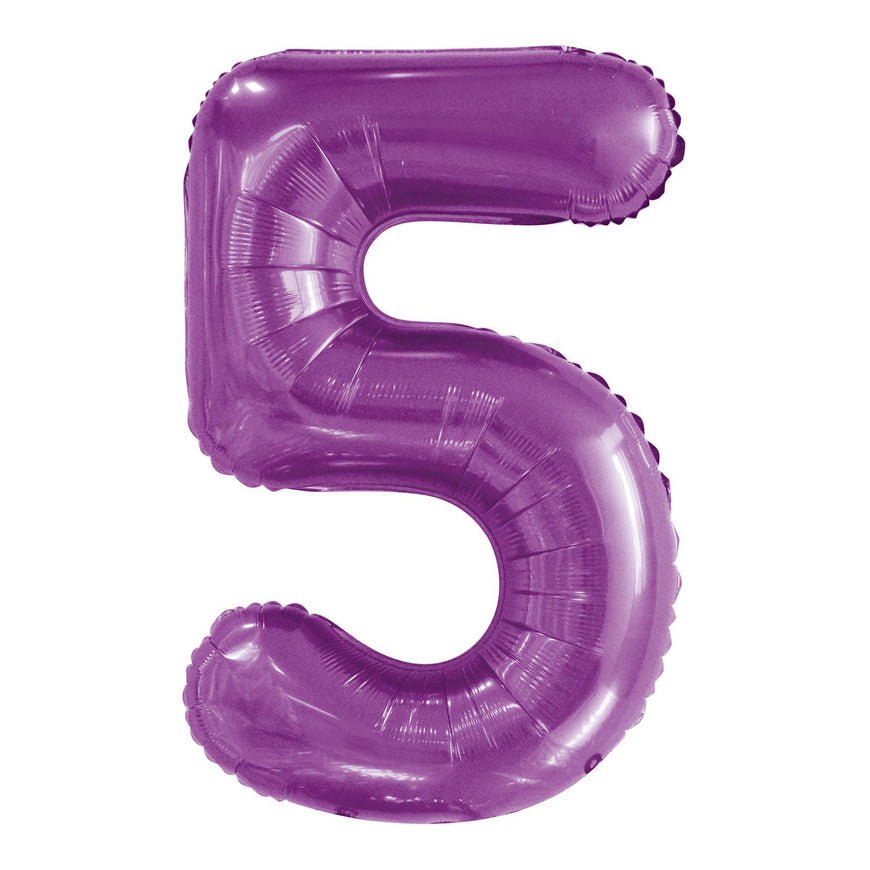 Number 5 Purple Foil Balloon 86cm - Party Savers