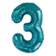 Number 3 Teal Foil Balloon 86cm - Party Savers