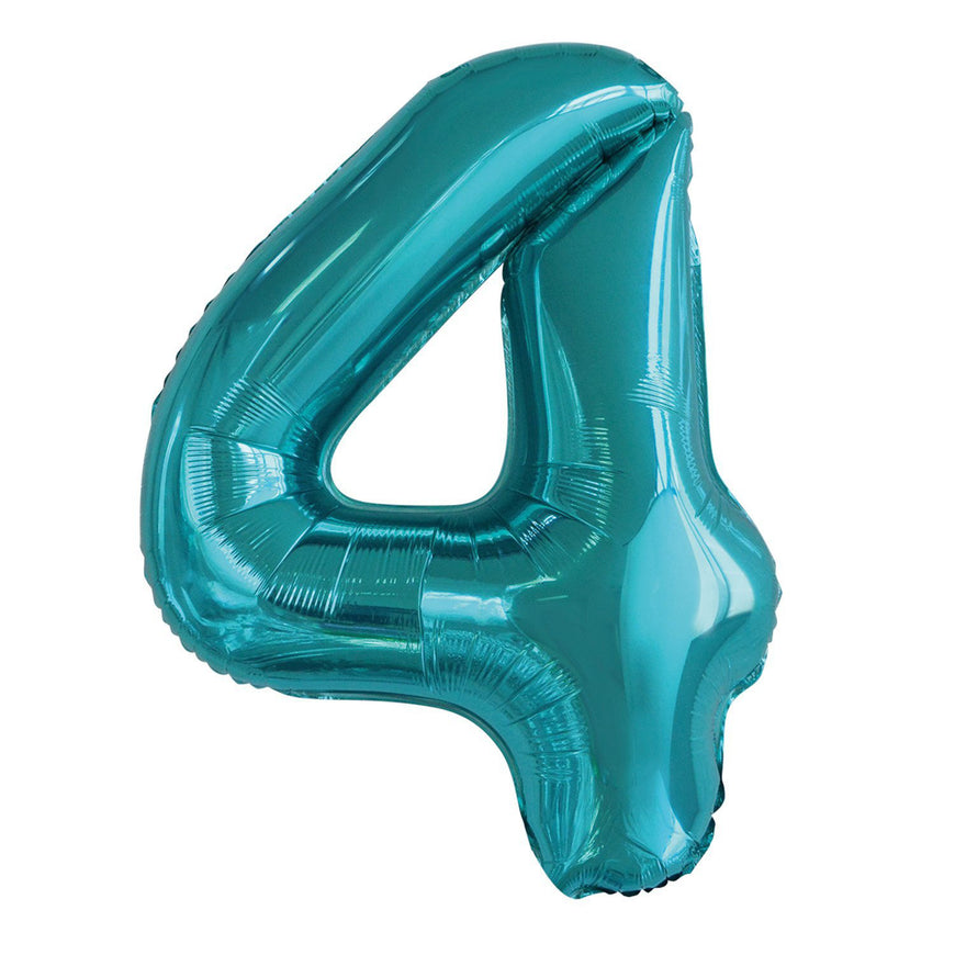 Number 4 Teal Foil Balloon 86cm - Party Savers